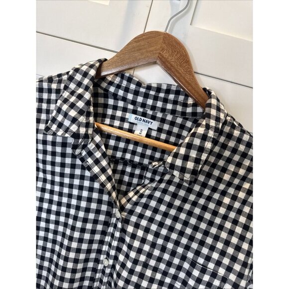 Old Navy Women’s Gingham Plaid Button Down Shirt XL Black White - Picture 2 of 16